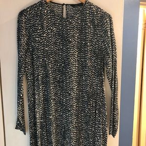 Zara Long-sleeve Blue & White Swing Dress